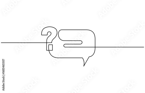 Continuous one line drawing of Question mark and speech bubble vector illustration. Editable outline