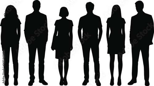 Flat vector illustration of group of business people silhouettes, men and women standing, ideal for office, corporate, and HR designs