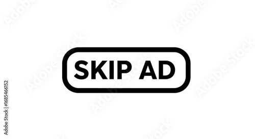 Simple black and white graphic of a skip ad button with rounded corners on a white background