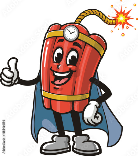 TNT Dynamite mascot cartoon in superhero style