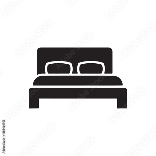 Simple Black Bed Icon with Headboard and Two Pillows