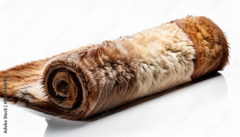 Obraz premium luxury faux fur area rug rolled halfway isolated on white background