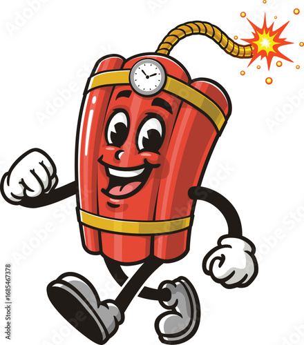 TNT Dynamite mascot cartoon is walking