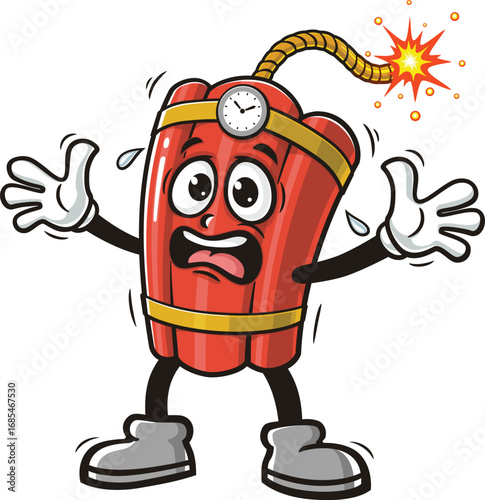 TNT Dynamite mascot cartoon is panicking or scared