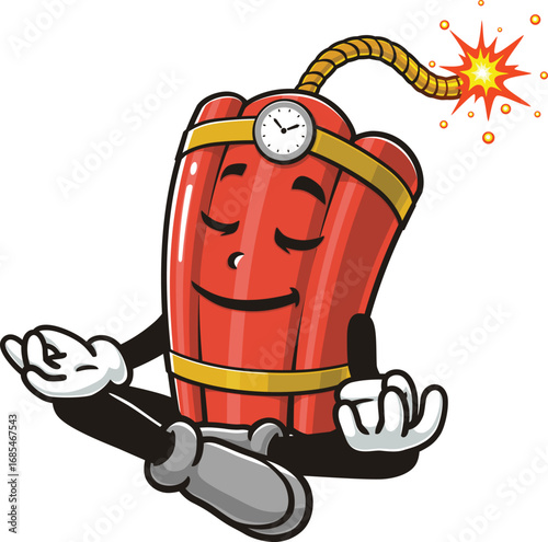 TNT Dynamite mascot cartoon is meditating or relaxing