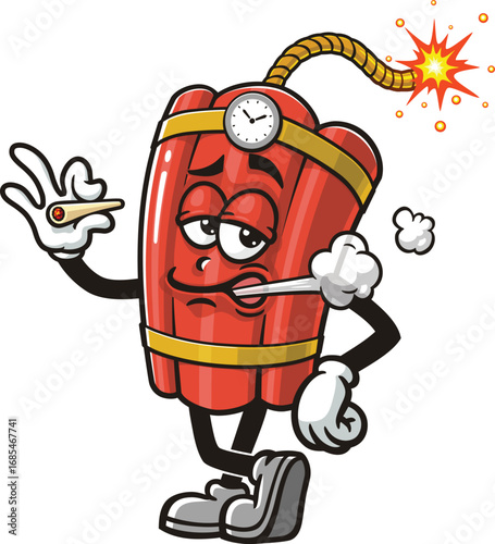 TNT Dynamite mascot cartoon is smoking