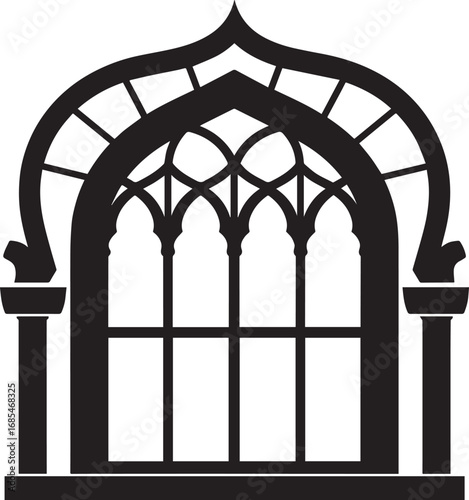 Black Arabian Arch Window Vector - Silhouette Architecture Clipart