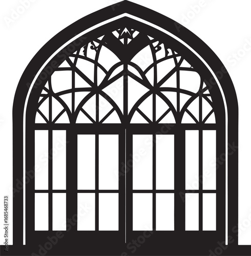 Black Arabian Arch Window Vector - Silhouette Architecture Clipart