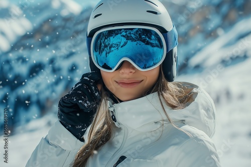 Smiling Skier Enjoys a Snowy Day in the Mountains While Wearing Cold Weather ...