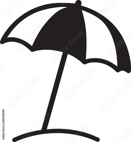 Simple black and white beach umbrella silhouette simple summer icon graphic element