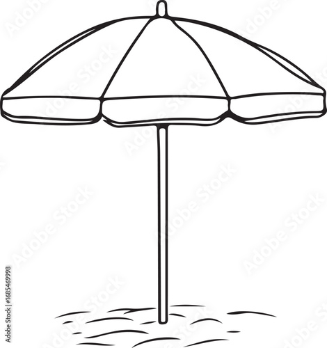 Simple line drawing of a beach umbrella providing shade on a sandy surface