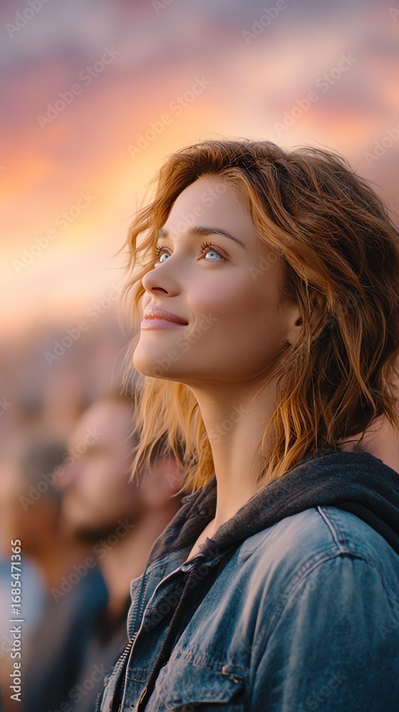 Fototapeta premium Woman Looking at Sunrise with Hopeful Expression