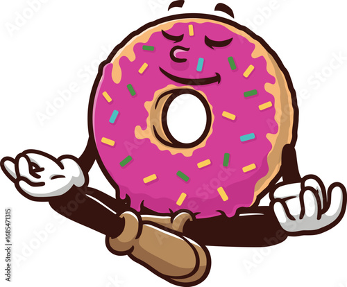 Donuts mascot cartoon is meditating or relaxing