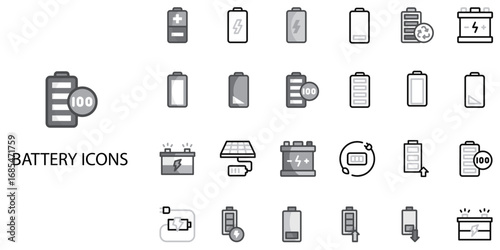 Battery simple concept 24 Grew color icons set .Vector illustration.