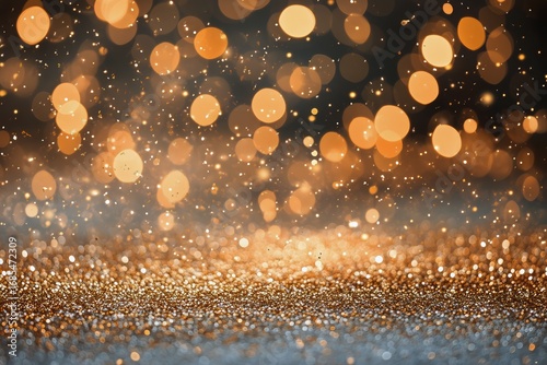 Beautiful Shimmering Golden Bokeh Background Creating a Festive Atmosphere fo...