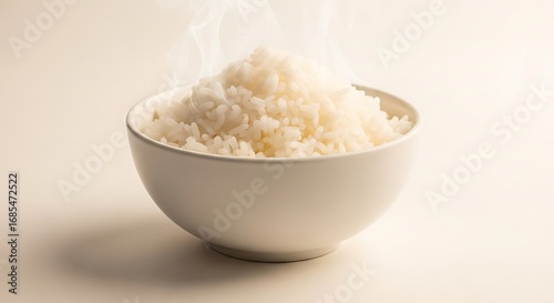 Wallpaper Mural Steaming White Rice in Ceramic Bowl on Light Background with Minimalist Food Presentation Torontodigital.ca