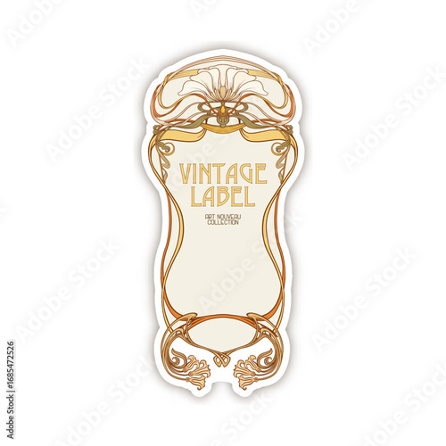 Wallpaper Mural Decorative flowers and leaves in art nouveau style, vintage, old, retro style. Border, frame, template for product label, cosmetic packaging. Easy to edit. Vector illustration. Torontodigital.ca