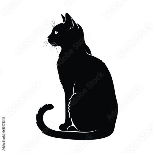 Black silhouette of a sitting cat against a white background