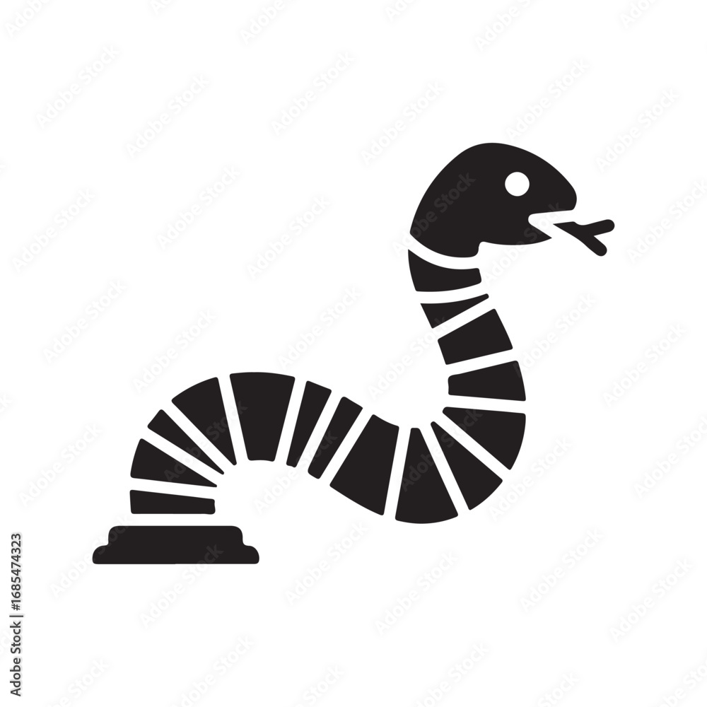Fototapeta premium Black Segmented Snake Icon with Forked Tongue