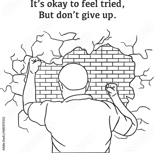 Illustration for a hopeless man who is knonking the wall