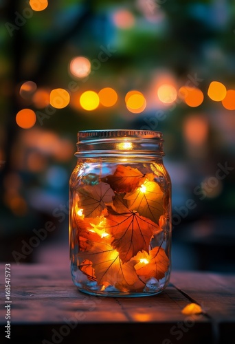 Colorful Autumn Leaves Illuminated in a Jar Create a Cozy Atmosphere at Twili...