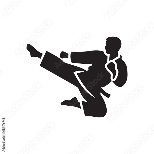 Martial Artist Silhouette Performing Dynamic High Kick