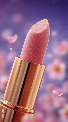 Close-up of a Shiny Pink Lipstick Against a Soft Bokeh Background With Purple...