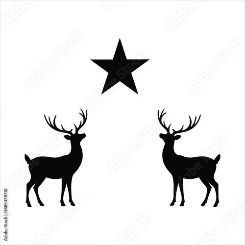 Two silhouetted deer facing each other under a five-pointed star emblem on white