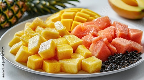Fresh Tropical Fruits on White Plate