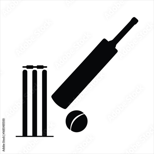 Cricket game icon silhouette equipment bat ball wicket sport concept
