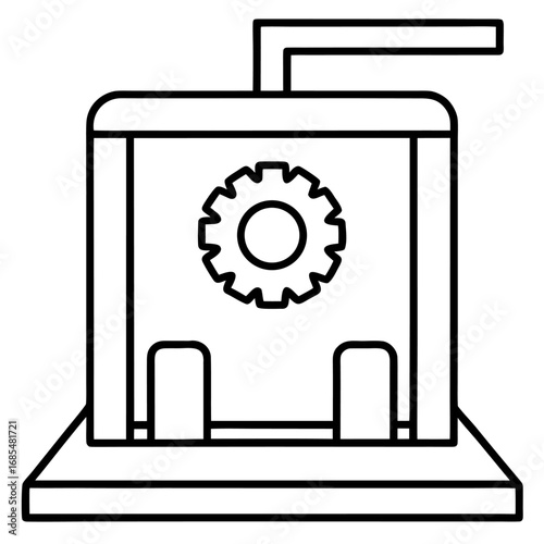 Line art 3d printer machine with gear overlay isolated on transparent background