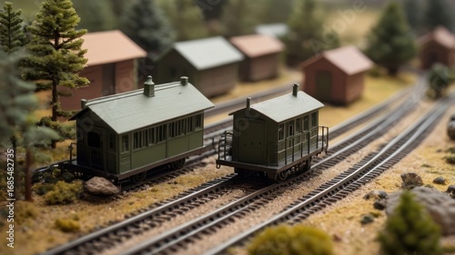 Wallpaper Mural Miniature Train Cars on Tracks with Buildings and Trees in a Detailed Model Landscape Torontodigital.ca