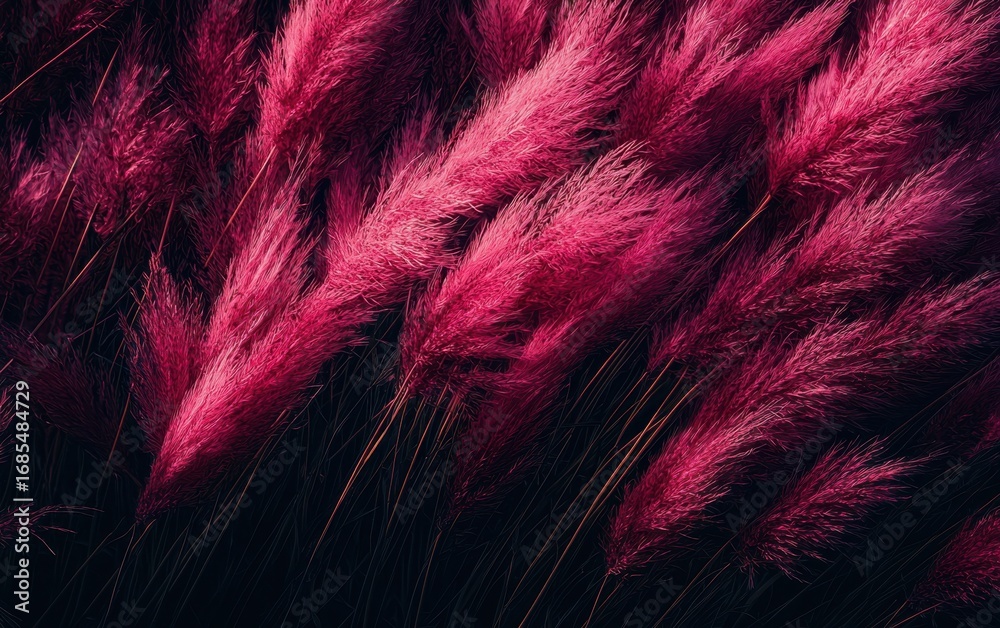 Fototapeta premium Vibrant pink pampas grass sways gently in a sunlit field during the late afternoon