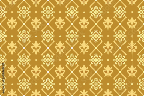 Vector art of golden damask pattern, featuring intricate floral and geometric designs, creating a vintage and elegant aesthetic for backgrounds