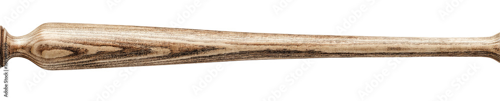Fototapeta premium Long, light-brown wooden handle with a textured surface, possibly from a tool or weapon