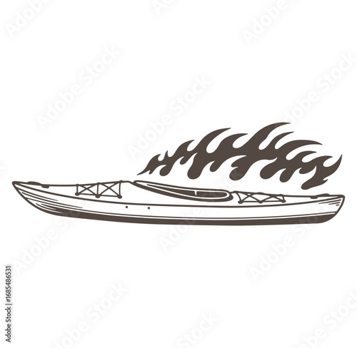 Stylized kayak with flames illustration representing speed adventure and outdoor recreation