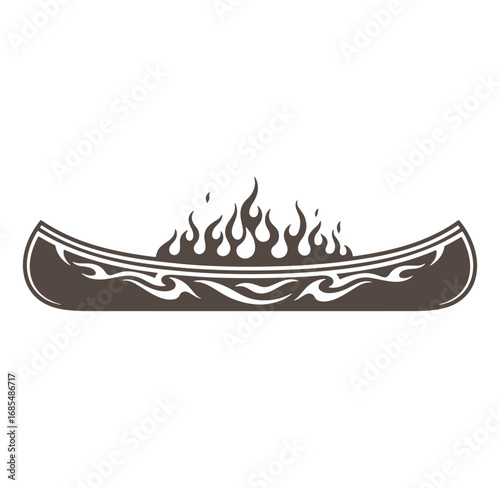 Stylized vector illustration of a canoe with flames symbolizing adventure and exploration