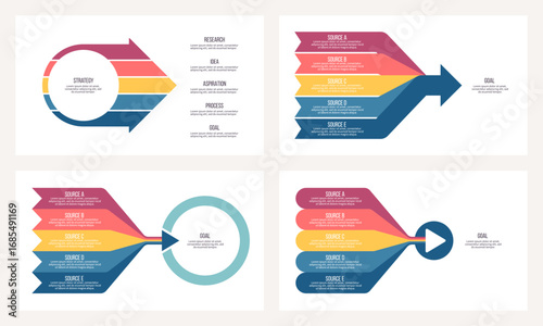 Business infographic template. Arrow charts with five options, steps. Vector chart.