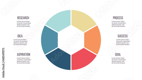 Business infographic template. Pie chart with six options, steps. Vector chart.