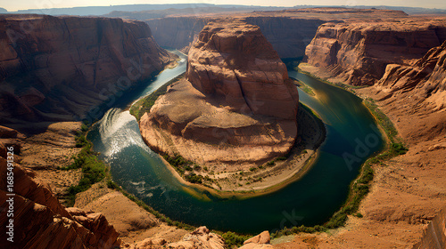 High angle view of a horseshoe bend in a river