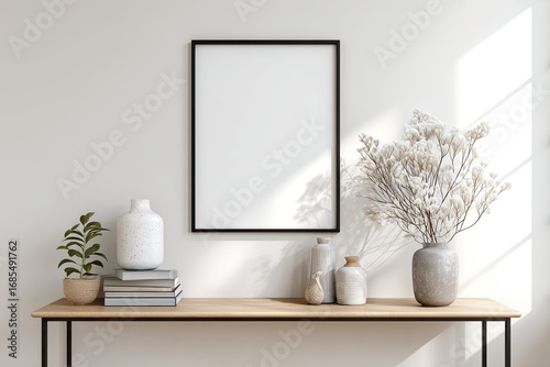 Modern console table with framed artwork