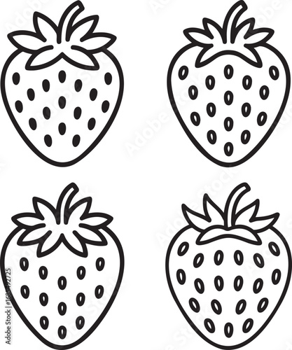 Set of Strawberry Outline vector illustration isolated On Transparent Background