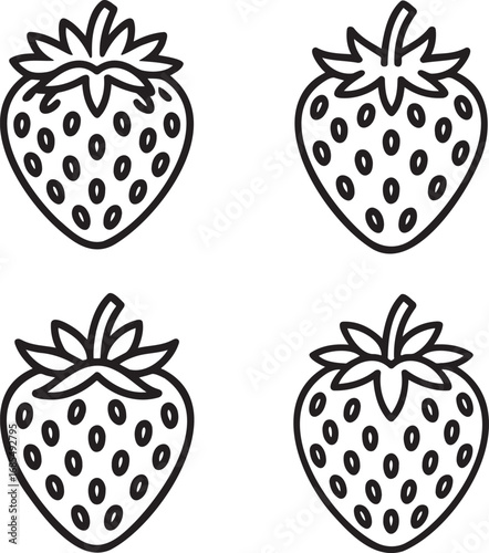Set of Strawberry Outline vector illustration isolated On Transparent Background