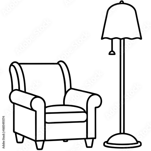 Cozy Reading Corner Line Art Vector