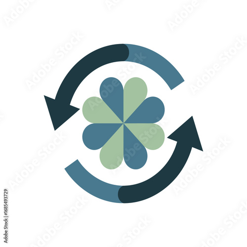 Circular Renewal: Flower and Rotating Arrows Graphic.