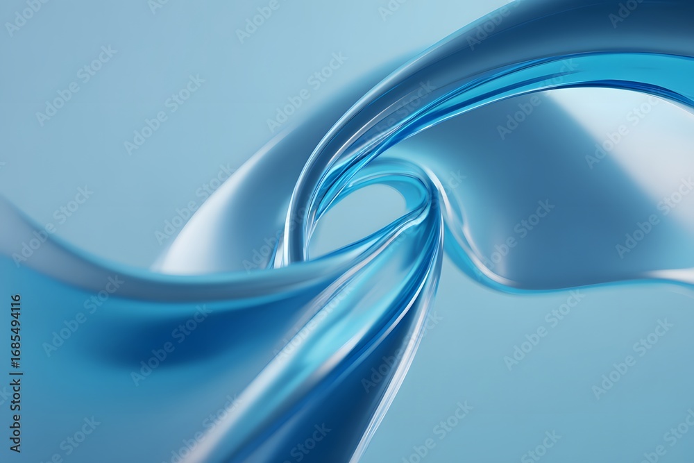 Naklejka premium 3D render of an abstract, blue, twisted, fluid-like shape on a light background, smooth and glossy