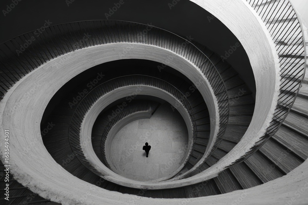Fototapeta premium Spiral staircase with a solitary figure