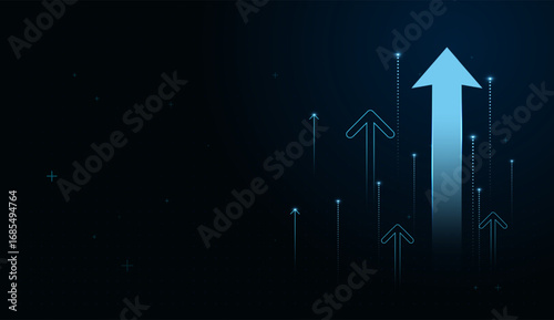 A bold central arrow rises above smaller arrows, symbolizing strong leadership, progress, and collective growth toward success. with blue arrows lines forward vector illustration