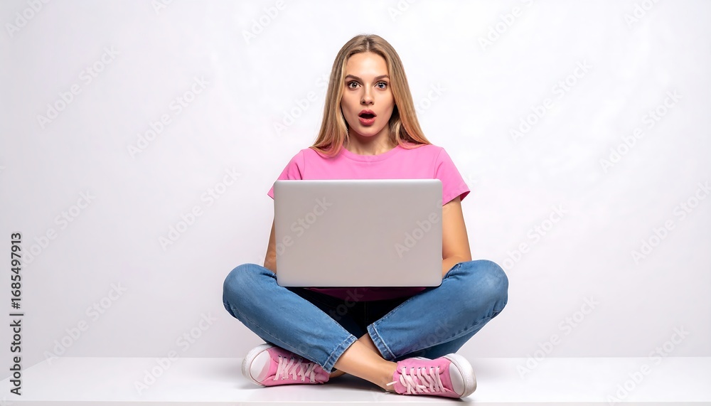 Fototapeta premium Surprised Woman with Laptop