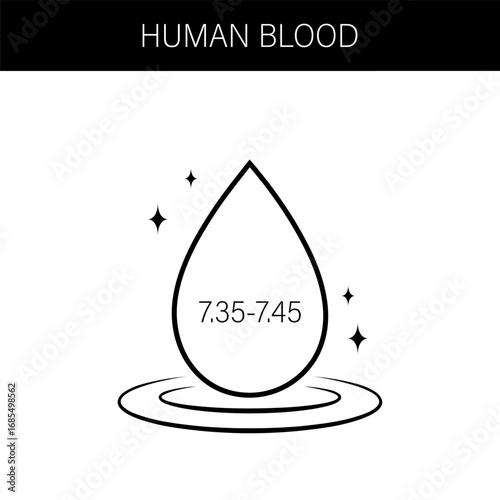 Ph blood icon. Normal human blood ph Level. Health care concept. Flat Vector illustration.
